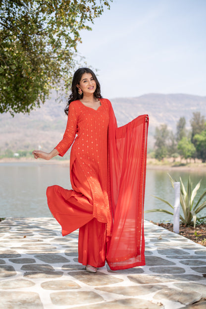 Orange Sequin Kurta Palazzo set with dupatta