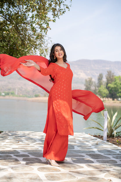 Orange Sequin Kurta Palazzo set with dupatta