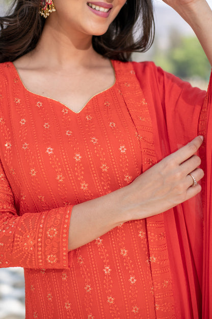 Orange Sequin Kurta Palazzo set with dupatta
