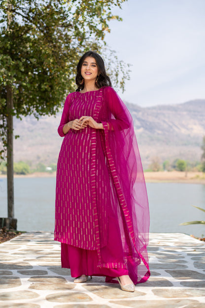 Rani Pink Heavy Kurta With Pallazo
