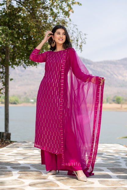 Rani Pink Heavy Kurta With Pallazo
