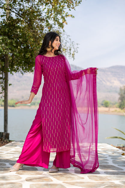 Rani Pink Heavy Kurta With Pallazo