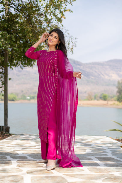 Rani Pink Heavy Kurta With Pallazo