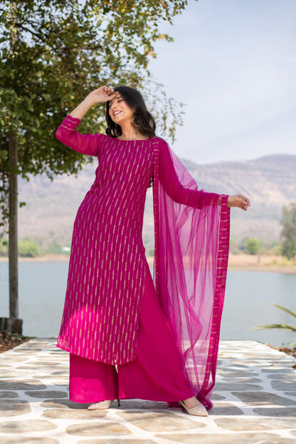 Rani Pink Heavy Kurta With Pallazo