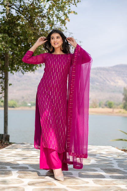 Rani Pink Heavy Kurta With Pallazo
