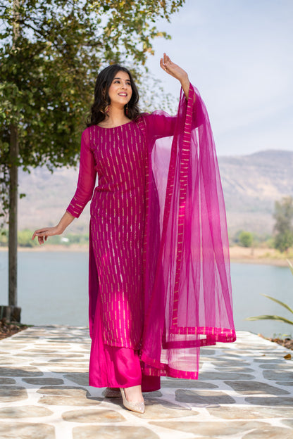 Rani Pink Heavy Kurta With Pallazo