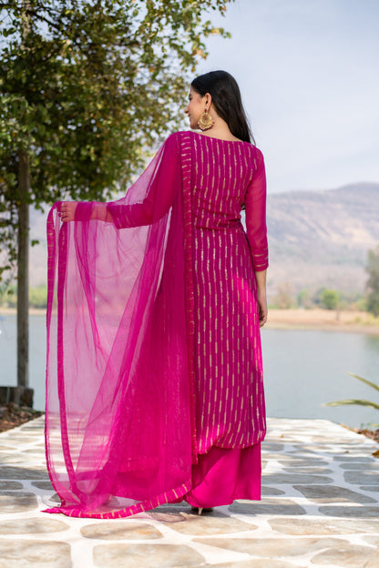 Rani Pink Heavy Kurta With Pallazo