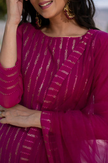 Rani Pink Heavy Kurta With Pallazo