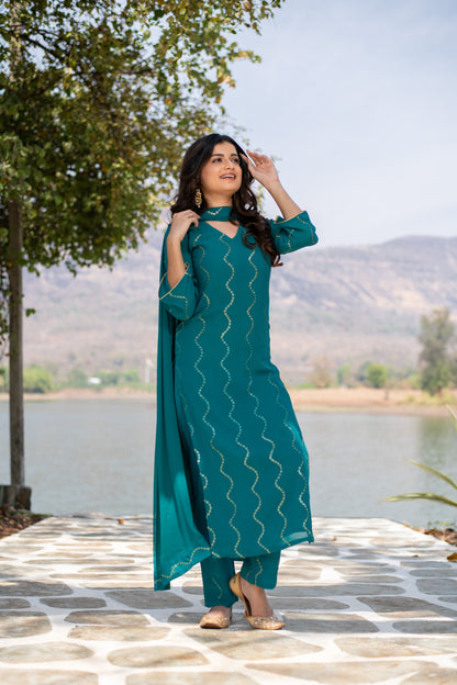 Teal Green Sequin Kurta Set