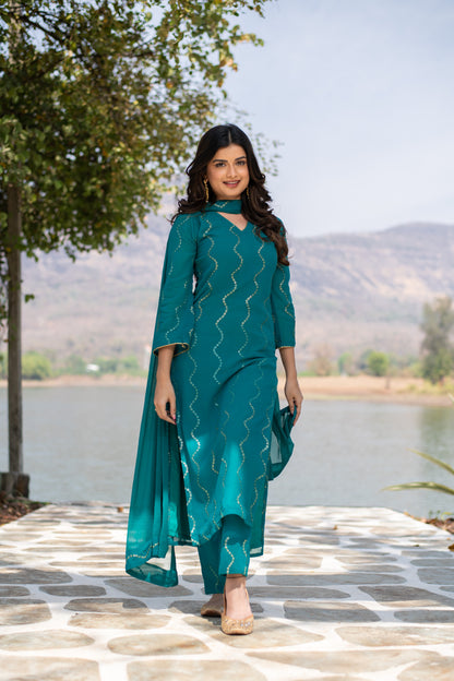 Teal Green Sequin Kurta Set
