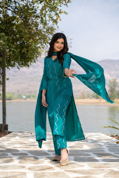 Teal Green Sequin Kurta Set
