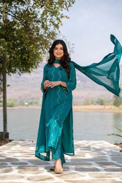 Teal Green Sequin Kurta Set