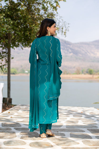 Teal Green Sequin Kurta Set