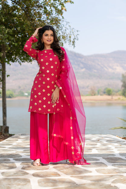 Hot Pink Sequin Kurta Palazzo Set