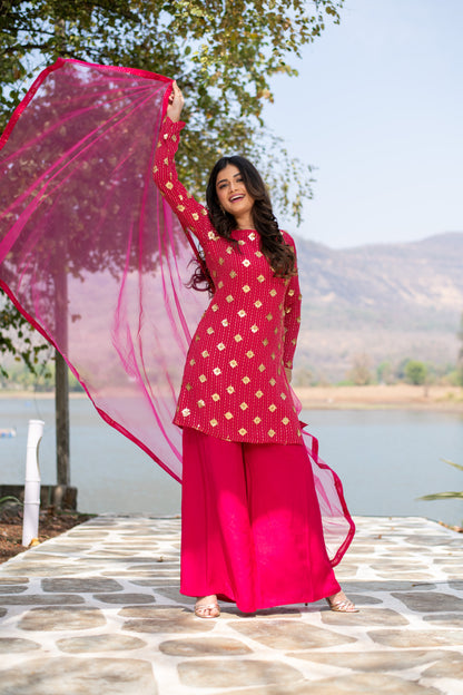 Hot Pink Sequin Kurta Palazzo Set
