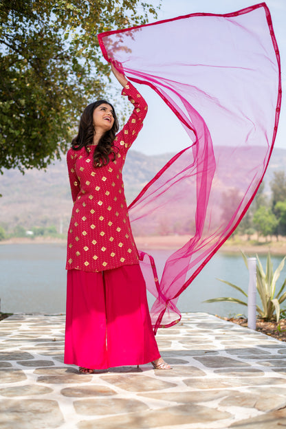 Hot Pink Sequin Kurta Palazzo Set