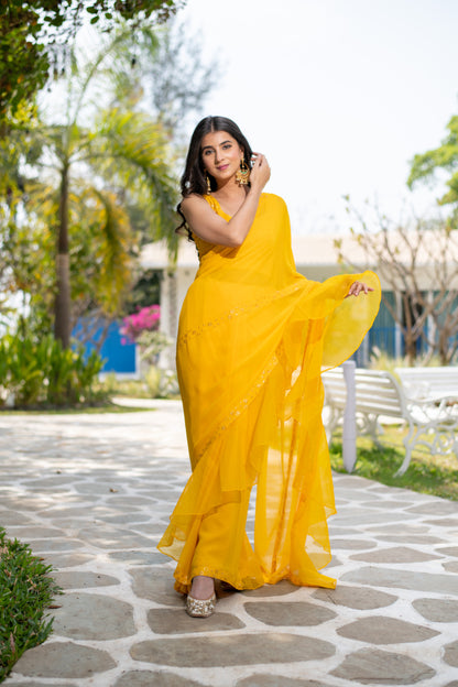 Yellow Ruffle Saree