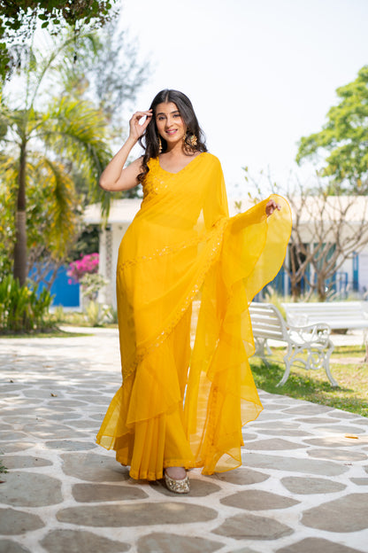 Yellow Ruffle Saree
