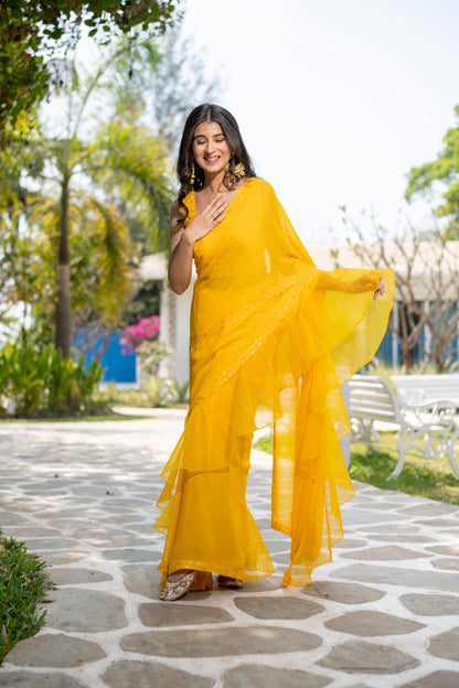 Yellow Ruffle Saree