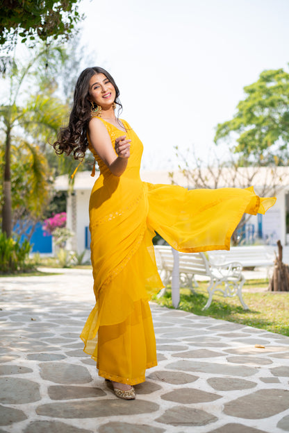 Yellow Ruffle Saree