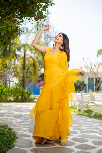 Yellow Ruffle Saree