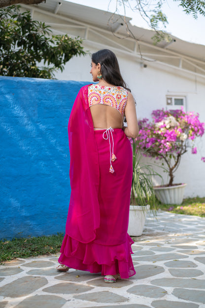 Rani Pink Ruffle saree