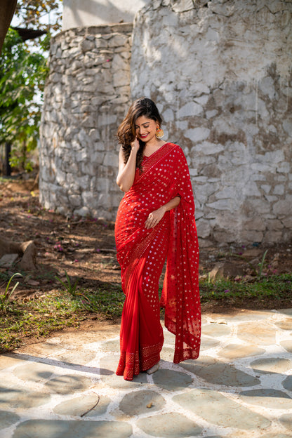 Red Heavy Sequin Saree