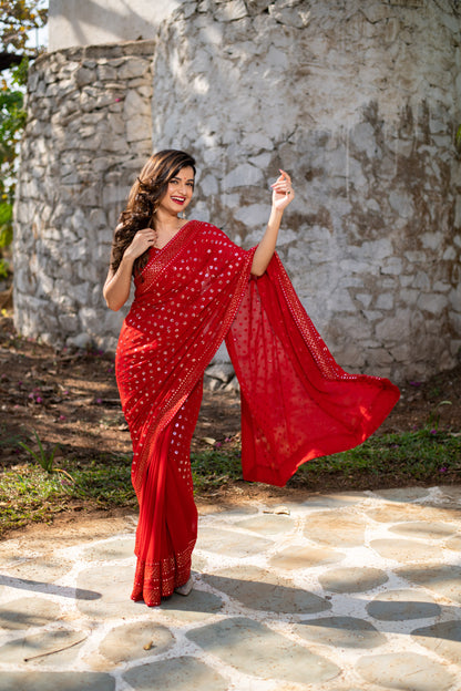 Red Heavy Sequin Saree