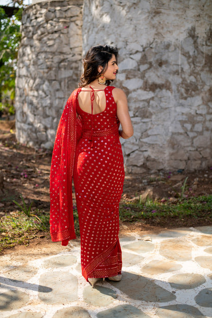 Red Heavy Sequin Saree