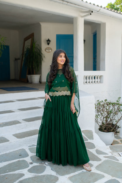 Bottle Green Cape Lehenga Choli