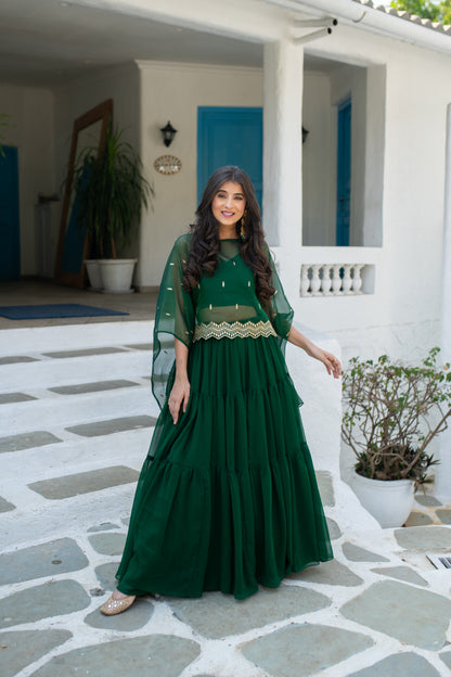 Bottle Green Cape Lehenga Choli