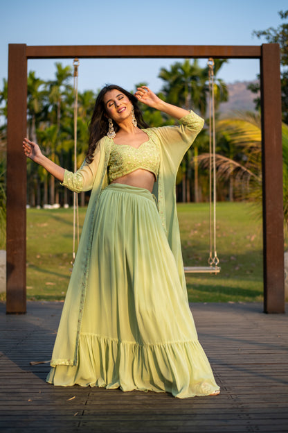 Pastel Olive Lehenga with Jacket