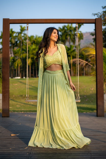 Pastel Olive Lehenga with Jacket