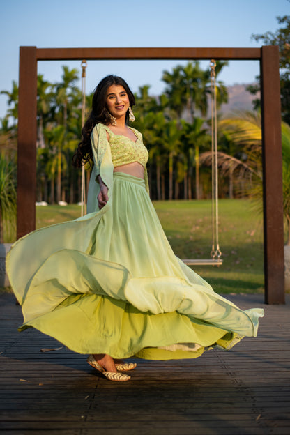 Pastel Olive Lehenga with Jacket