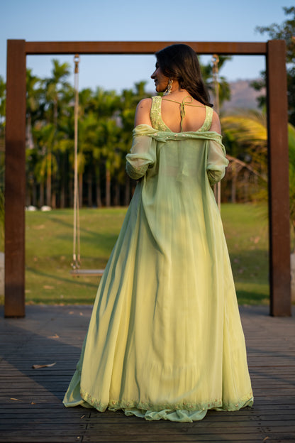 Pastel Olive Lehenga with Jacket