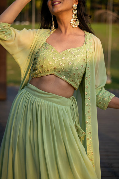 Pastel Olive Lehenga with Jacket