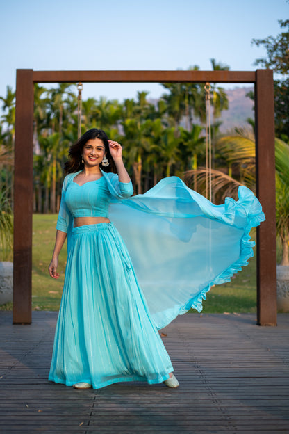 Sky Blue Lehenga with Jacket