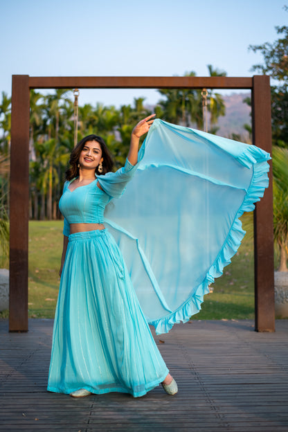 Sky Blue Lehenga with Jacket