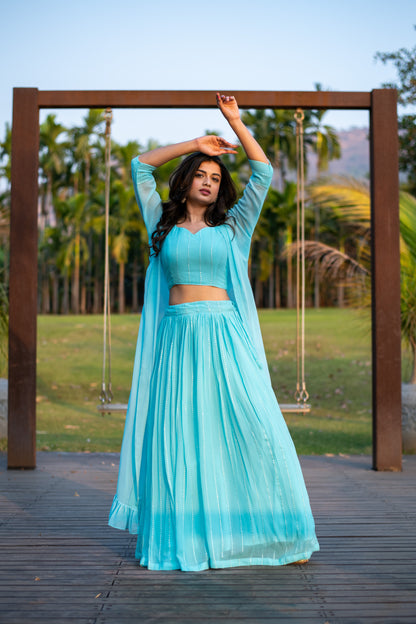 Sky Blue Lehenga with Jacket