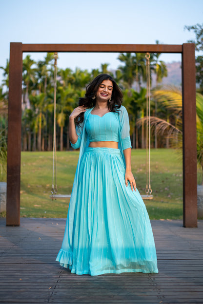 Sky Blue Lehenga with Jacket