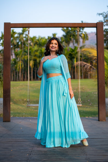 Sky Blue Lehenga with Jacket