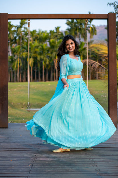 Sky Blue Lehenga with Jacket