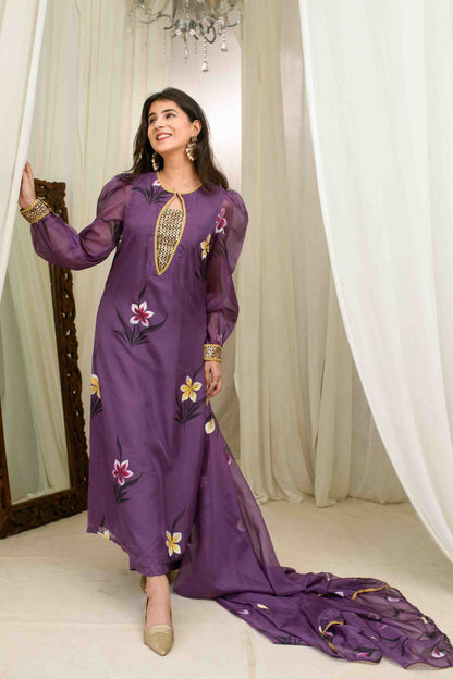 Purple Hand painted Kurta Set