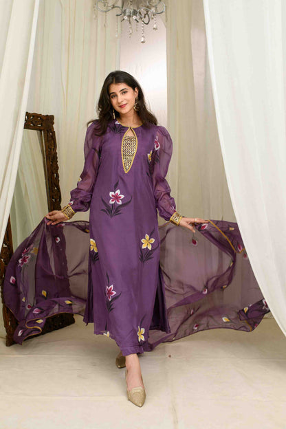 Purple Hand painted Kurta Set