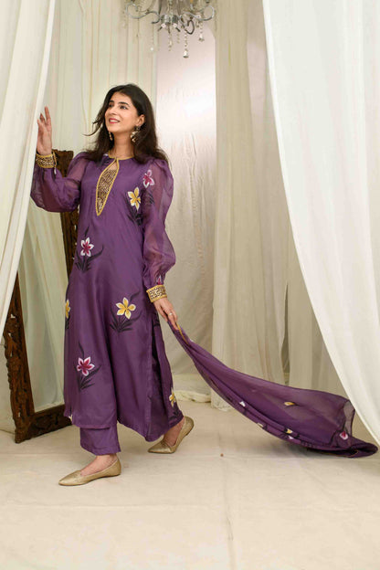 Purple Hand painted Kurta Set