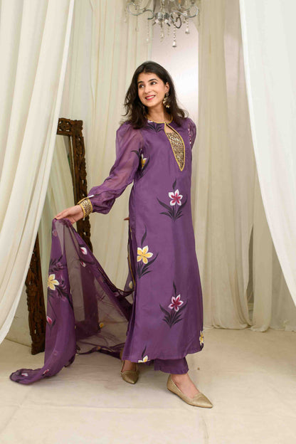 Purple Hand painted Kurta Set