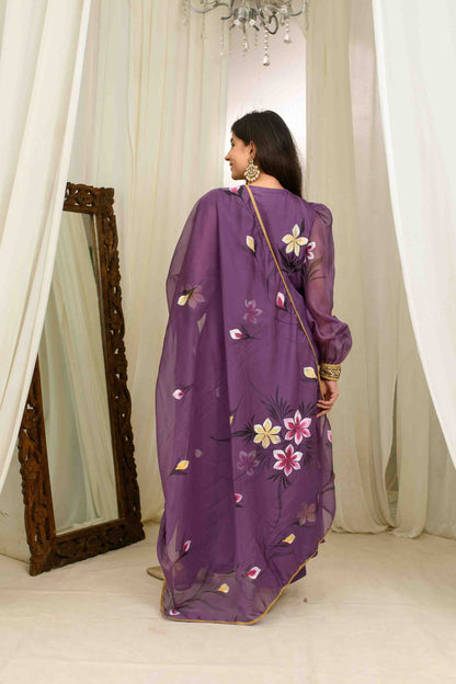 Purple Hand painted Kurta Set