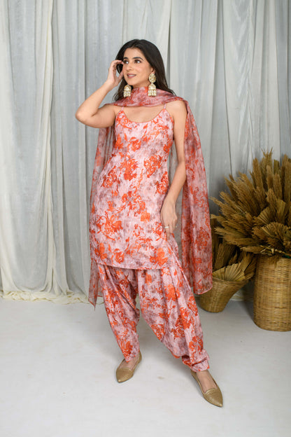 Orange Printed Water Sequin Salwar Set
