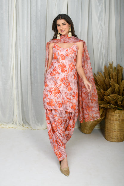 Orange Printed Water Sequin Salwar Set