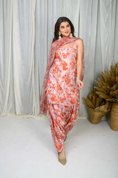Orange Printed Water Sequin Salwar Set
